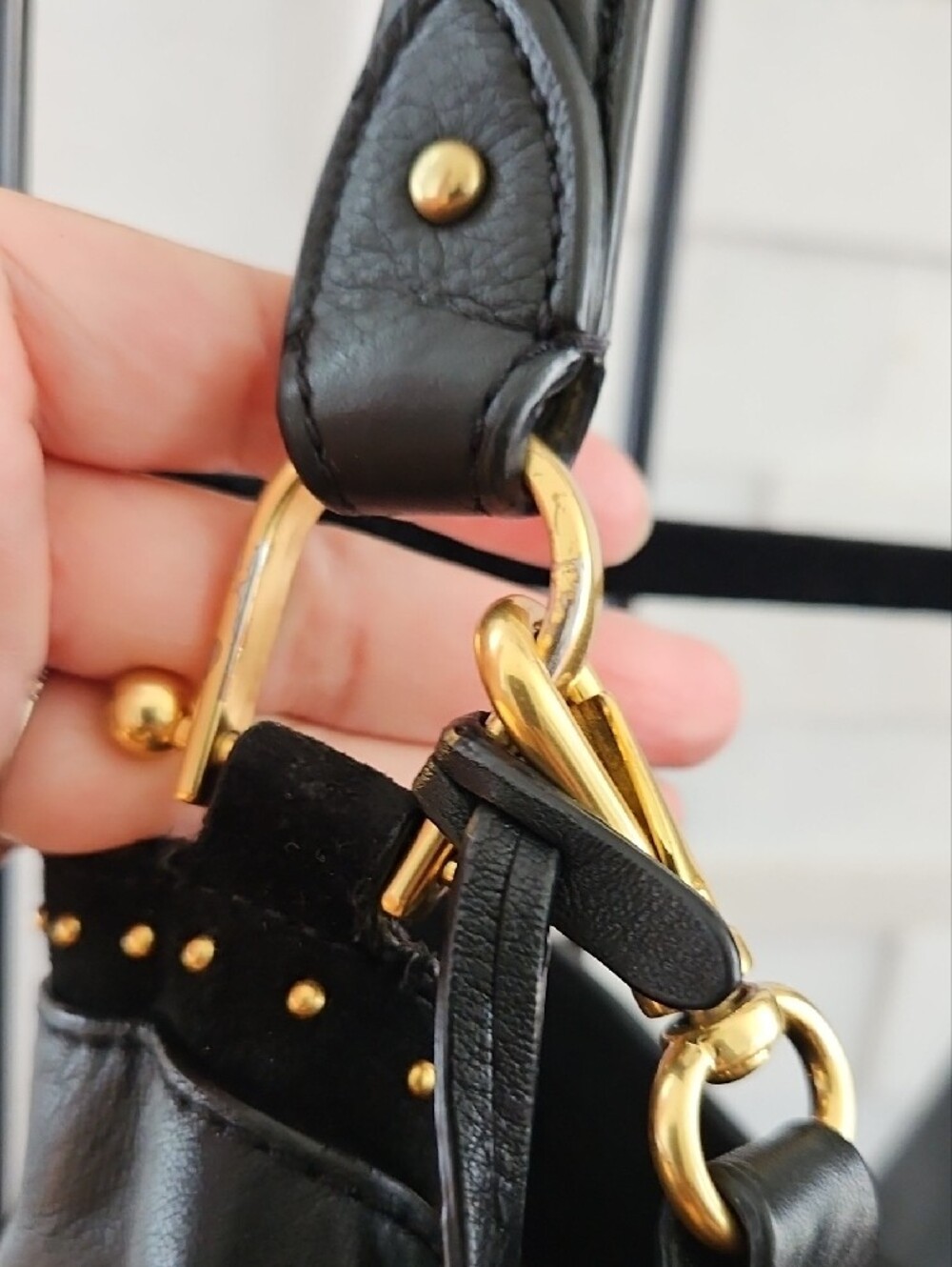 Ralph Lauren Black Leather Stud-Trim Shoulder Hobo - Picture 9 of 10